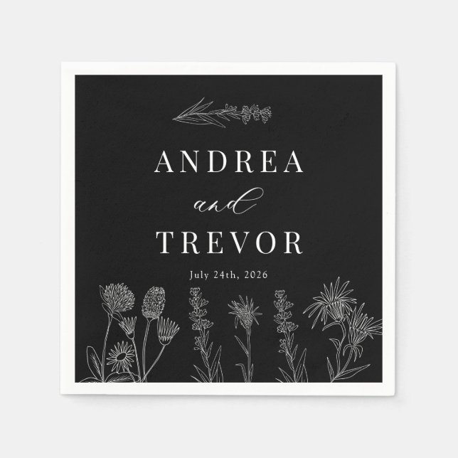 Serviette En Papier Fleurs sauvages blanches | Boho Chic Mariage (Devant)