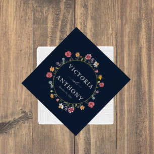 Serviette En Papier Fleurs sauvages bleu marine Mariage