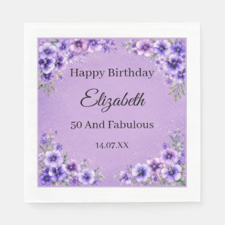 SERVIETTE EN PAPIER FLEURS SAUVAGES BLEUES & LAVANDE 50E ANNIVERSAIRE