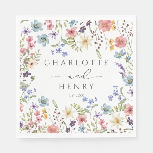 Serviette En Papier Fleurs sauvages botaniques Mariage rustique simple (Devant)