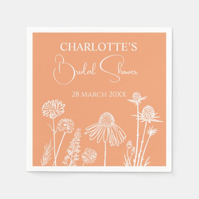 Serviette En Papier Fleurs sauvages d'abricot Fête des mariées florale (Devant)