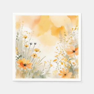 Serviette En Papier Fleurs sauvages d'aquarelle orange douce