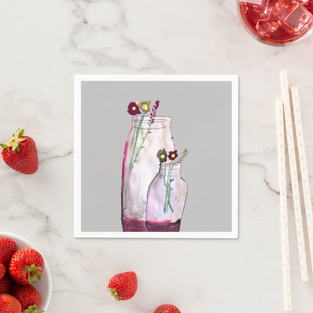 Serviette En Papier Fleurs sauvages d'aquarelle Whimsical en vase (En situation)