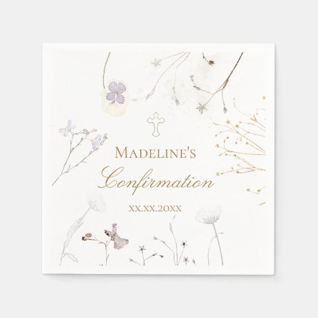 Serviette En Papier Fleurs sauvages de confirmation (Devant)