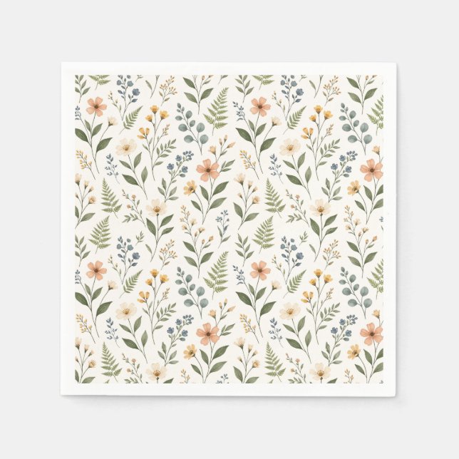 Serviette En Papier Fleurs sauvages de couleurs neutres (Devant)