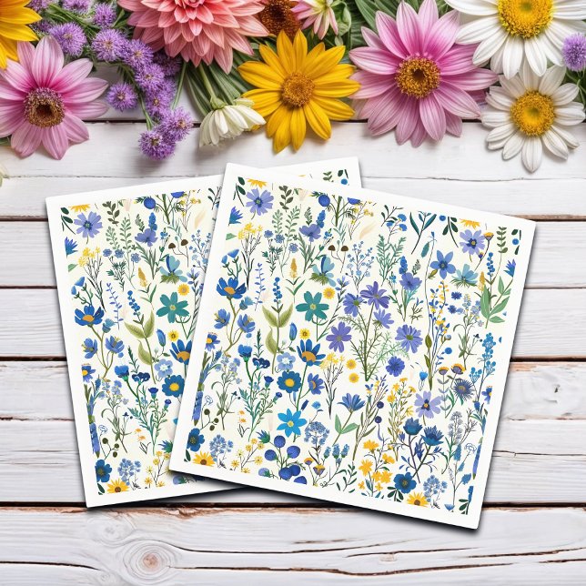 Serviette En Papier Fleurs sauvages de Jardin Bleu Rustique (Créateur téléchargé)
