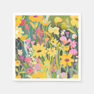 Serviette En Papier Fleurs sauvages de printemps   Peinture aquarelle 