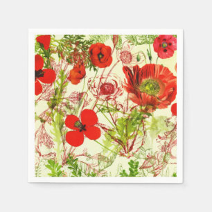 Serviette En Papier Fleurs sauvages d'été des Vintages pavots Red Gr