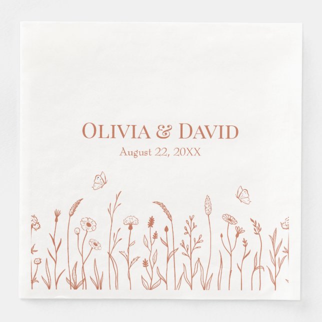 Serviette En Papier Fleurs sauvages et fichiers Butterfiles Mariage se (Devant)