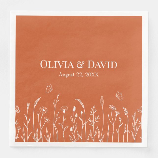 Serviette En Papier Fleurs sauvages et fichiers Butterfiles Mariage se (Devant)