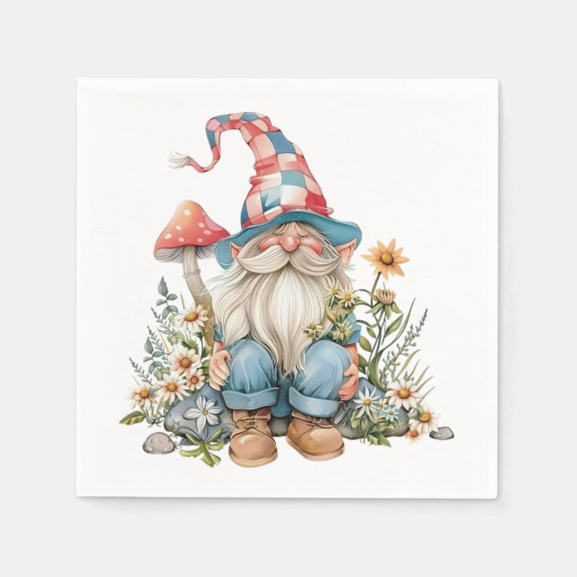 Serviette En Papier Fleurs sauvages fantaisistes de gnome de jardin fl (Devant)