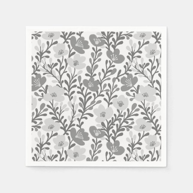 Serviette En Papier Fleurs Sauvages Grises Fleurs Bébé Naissance Perso (Devant)
