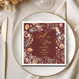 Serviette En Papier Fleurs sauvages Or 'Tombez amoureux' Mariage éléga