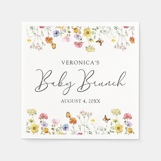 Serviette En Papier Fleurs Sauvages Papillons Brunch Baby Shower Bohèm (Devant)