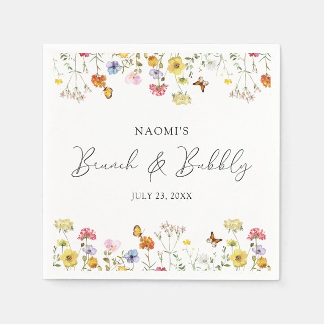 Serviette En Papier Fleurs Sauvages Papillons Brunch Bohème et Douche  (Devant)