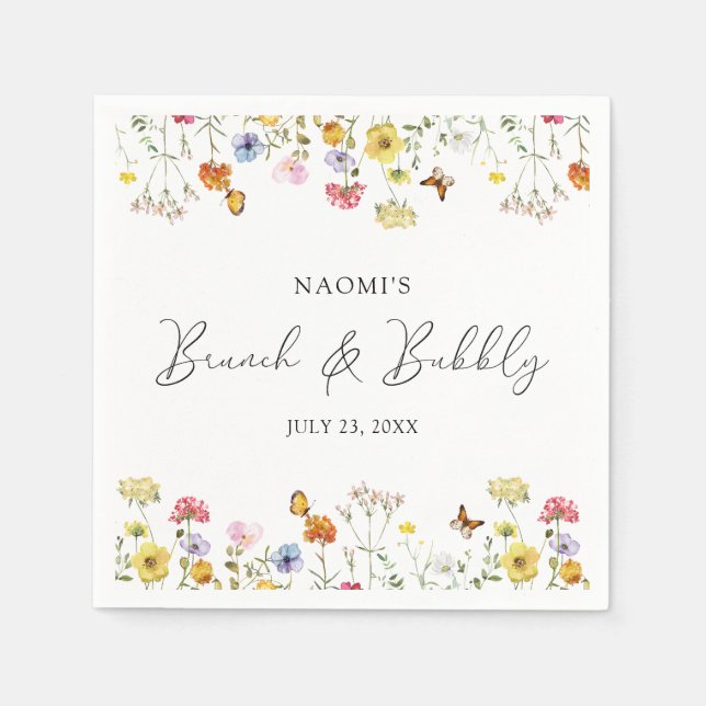 Serviette En Papier Fleurs Sauvages Papillons Brunch Bohème et Fête av (Devant)