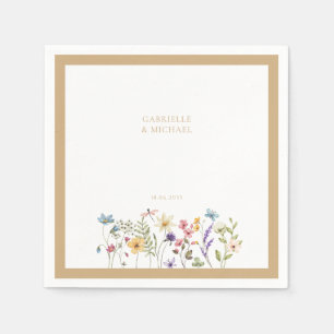 Serviette En Papier Fleurs sauvages pastel Mariage Bordure beige