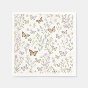 Serviette En Papier Fleurs sauvages pastel Papillons Prairie Botanique