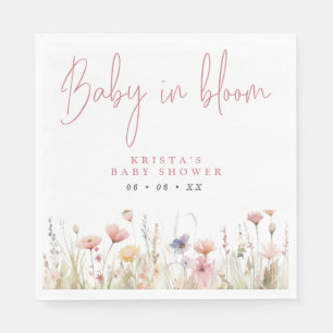 Serviette En Papier Fleurs sauvages roses bébé dans le Baby shower en