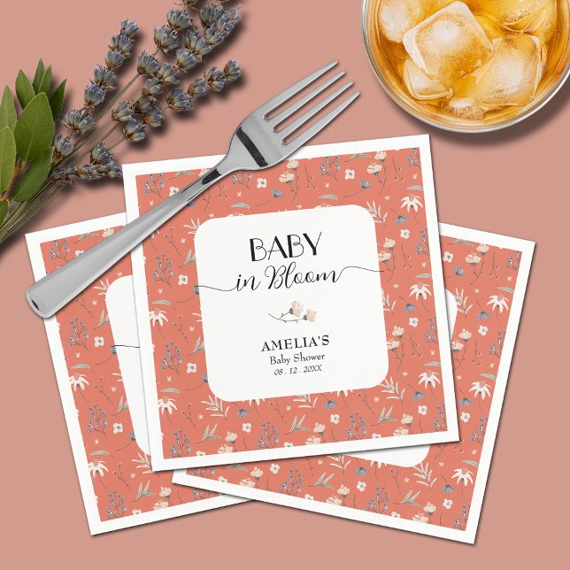 Serviette En Papier Fleurs sauvages sur le Baby shower de Terracotta (Wildflowers on Terracotta Baby Shower Napkins)