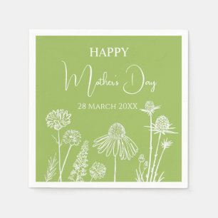 Serviette En Papier Fleurs sauvages verts dessinés Bonne fête des mère