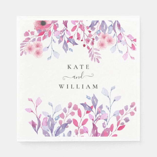 Serviette En Papier Fleurs sauvages violettes élégantes de campagne fl (Devant)