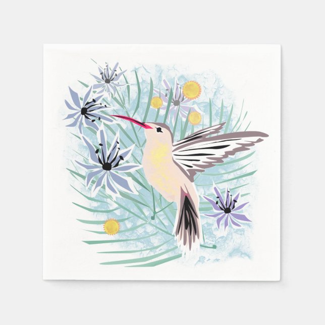 Serviette En Papier Fleurs tropicales, colibris. (Devant)