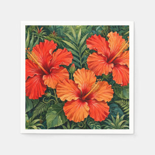 Serviette En Papier Fleurs tropicales de jungle d'hibiscus orange luxu