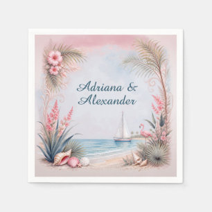 Serviette En Papier Fleurs tropicales de verdure de bord de mer Plage