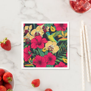 Serviette En Papier Fleurs tropicales et colibri - Botanica d'été