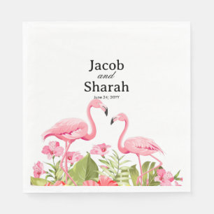 Serviette En Papier Fleurs tropicales et design de flamants roses