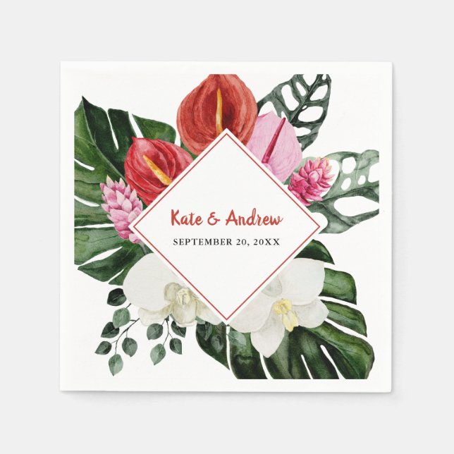 Serviette En Papier Fleurs tropicales Monstera Leaf Mariage botanique (Devant)