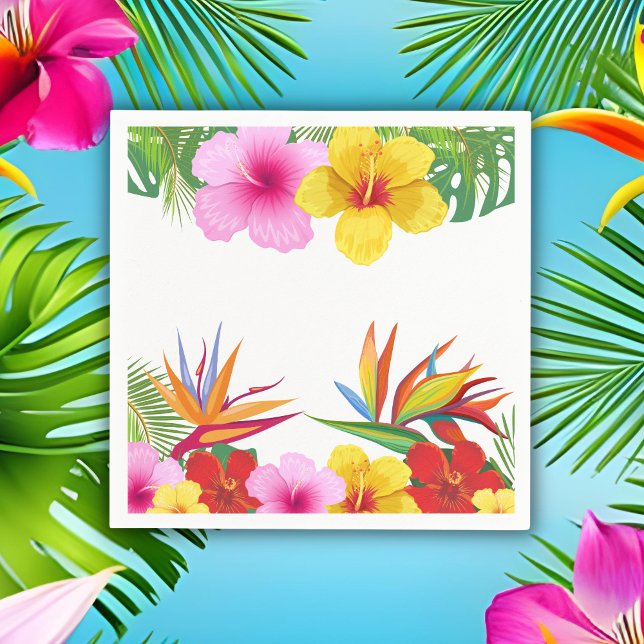 Serviette En Papier Fleurs Tropicales Personnalisées Fête d'Hibiscus (Créateur téléchargé)