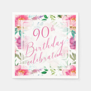 Serviette En Papier Fleurs Tropicales Rose Aquarelle 90ème Anniversair