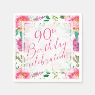 Serviette En Papier Fleurs Tropicales Rose Aquarelle 90ème Anniversair
