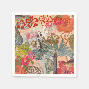 Serviette En Papier Fleurs Vintage Hula Coloré Hawaïen Tropical