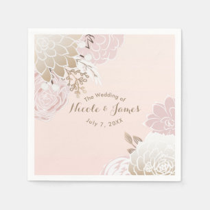 Serviette En Papier Fleurs Vintage Rose & Or Botanique Rustique