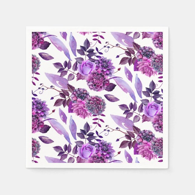 Serviette En Papier Fleurs violettes. Aquarelle violet floral. Botaniq (Devant)