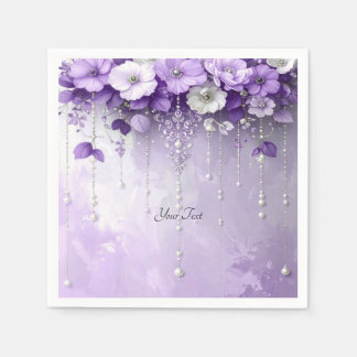 Serviette En Papier Fleurs Violettes avec Perles Pendantes