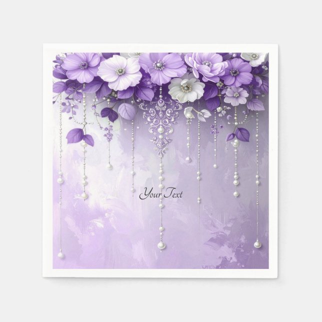 Serviette En Papier Fleurs Violettes avec Perles Pendantes (Devant)