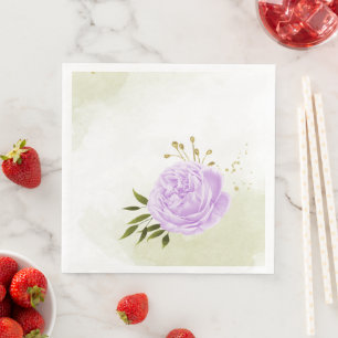 Serviette En Papier Fleurs violettes boho feuilles vertes botanique