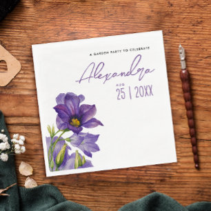 Serviette En Papier Fleurs Violettes Élégantes Modernes Jardin Aquarel