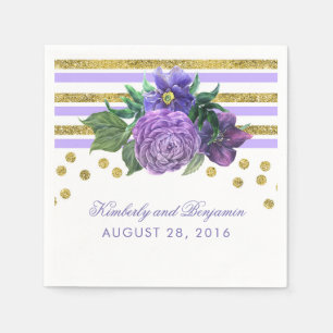 Serviette En Papier Fleurs violettes et Mariage de Parties scintillant