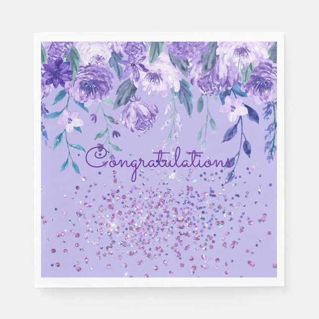 Serviette En Papier Fleurs violettes et papier Parties scintillant Nap (Devant)