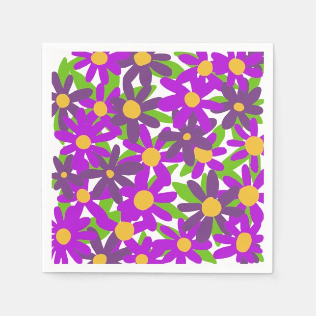 Serviette En Papier Fleurs violettes et vertes (Devant)
