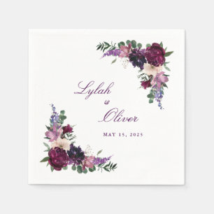 Serviette En Papier Fleurs violettes luxuriantes   Mariage romantique