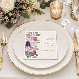 Serviette En Papier Fleurs violettes roses pour anniversaire