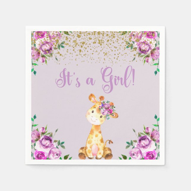 Serviette En Papier Fleurs violettes & serviettes de baby shower giraf (Devant)