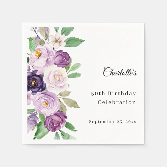 Serviette En Papier Fleurs violettes violettes anniversaire (Devant)
