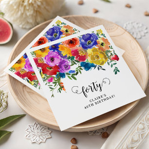 Serviette En Papier Fleurs vives et audacieuses 40e anniversaire